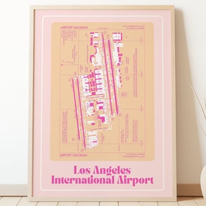 Luchthaven poster Los Angeles kaart voor kantoor luchtvaart decor kunst aan de muur voor vrouwelijke piloot retro print stewardess vliegtuig minnaar cadeau ATC
