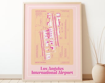 Airport Poster Los Angeles Map For Office Aviation Decor Wall Art For Female Pilot Retro Print Flight Attendant Airplane Lover Gift ATC