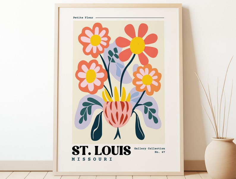 St. Louis, Missouri Travel Print St. Louis, Missouri Poster Retro Travel Poster Gallery Wall Art Botanical Print Eclectic Vintage image 1