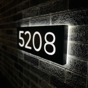 Solar Backlit LED House Number Plaque: Modern Metal Address Sign