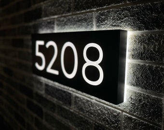 Solar Backlit LED House Number Plaque: Modern Metal Address Sign
