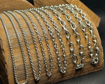 Cable and Rolo Chain Necklaces- Stainless Steel Hypoallergenic Tarnish Proof Waterproof Unisex