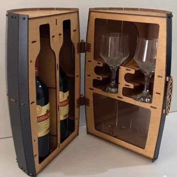 VECTOR - Barrel 2 Wines and 2 Glasses MDF 2.5mm