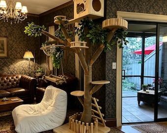 Estructura de roble para trepar gatos, gran árbol para gatos de varios niveles.