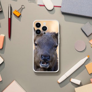 Curious Gaze: Elk Portrait with a Smile Phone Case iPhone 14 Pro