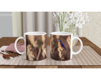 Amidst the Wisps: Bluebird on Cattails (11oz Ceramic Mug)