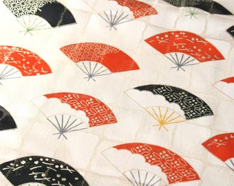 Gold-Threaded Japanese Silk Kimono Fabric Remnant: Ogi Fan Pattern