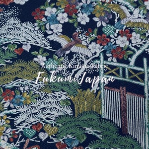 Japanese Silk Kimono Fabric Remnant, Gosho-guruma Pattern, Navy Blue Textile, Silk Scraps