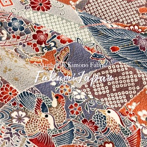 Authentic Japanese Silk Kimono Fabric Remnant: Floral Chirimen Panel