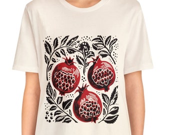 Pomegranate shirt, graphic tee, fruit t-shirt, linocut, folkart, garden, gardener gift, tshirt gift, unisex