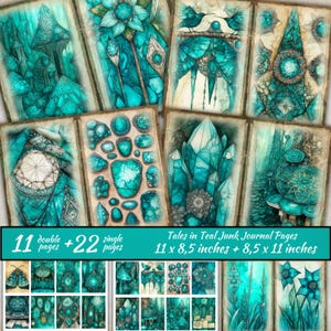 Crystal Junk Journal Seiten, Journal Hintergrund, Türkis Vintage Shabby, Scrapbook, Collage Sheet, ATC Karte