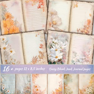 Daisy Blank Junk Journal pages, Spring Pages, Summer scrapbook, Wild flower notebook Printable Kit, Vintage Botanical Junk Journal Kit