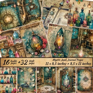 Pacchetto di diario mistico spazzatura, kit di carta per album digitale, pietre magiche stampabili, foglio di collage di diamanti vintage, effimeri del cielo notturno vintage