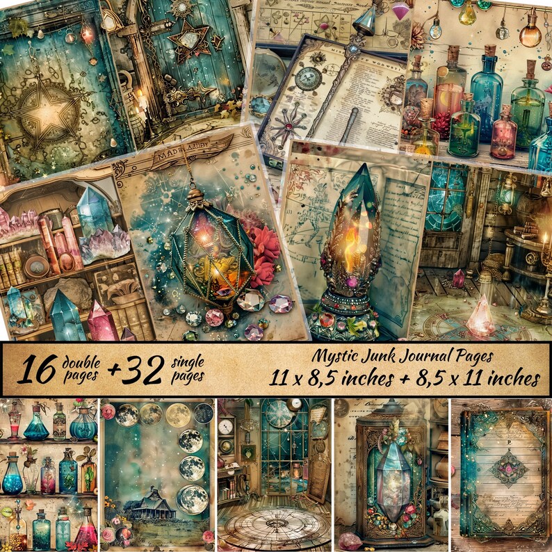 Mystic Junk Journal Bundle, Digital Scrapbook Paper Kit, Magic Stones ...