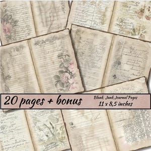 Leere Junk Journal Seiten, Ledger Papier Hintergrund, bedruckbares Papier für Junk Journal, Scrapbook, Notizbuch, Collage Sheet, Journal Lines Seiten