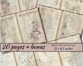 Blank Junk Journal Pages, ledger paper background, printable paper for junk journal, scrapbook, notebook, collage sheet, journal lines pages