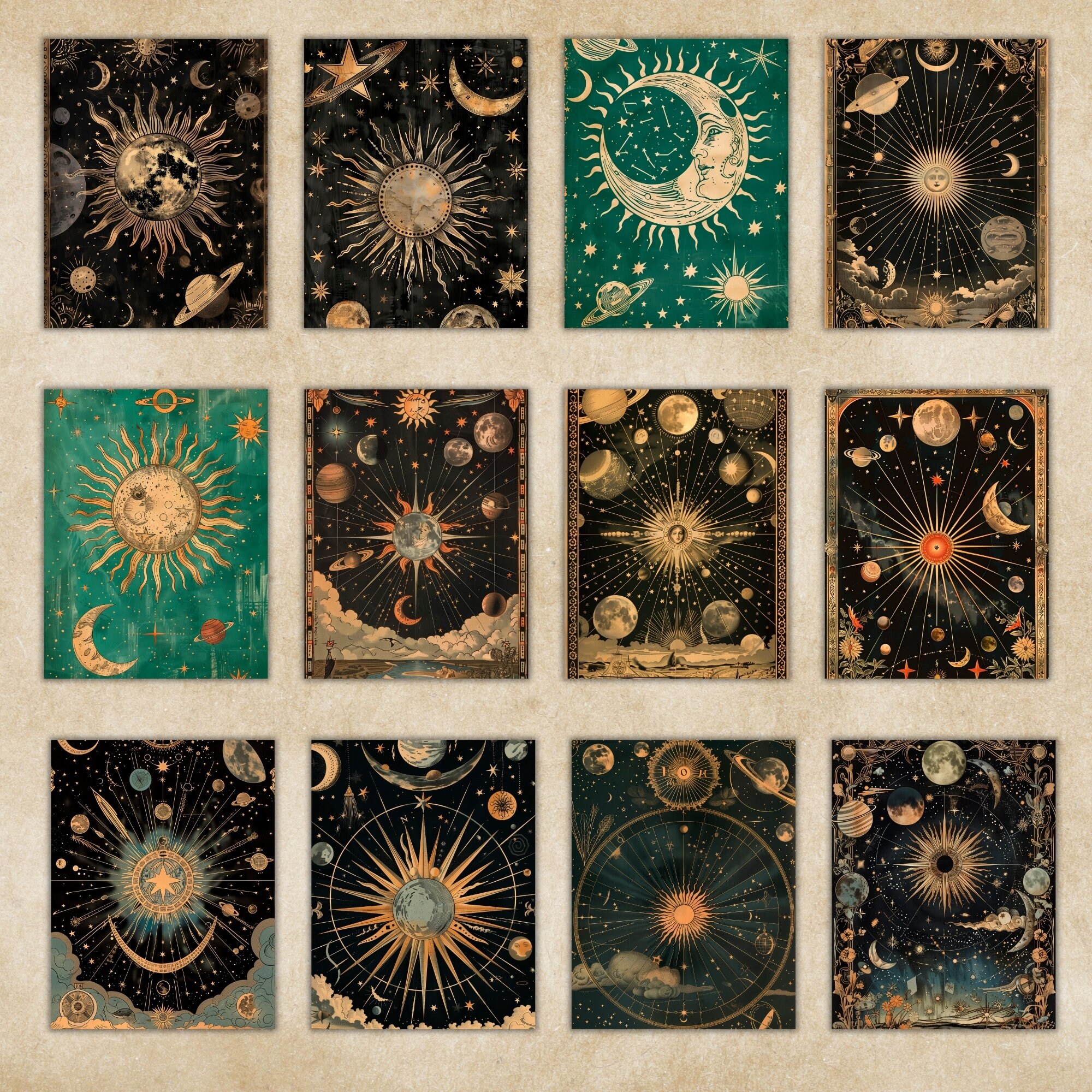 Celestial Retro Digital Paper, Download Zodiac Printable Scrapbook ...