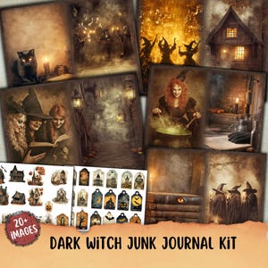 Dark witch Junk Journal Kit, Gothic printable Pages, scrapbooking cards, Witchy ephemera, Scary paper, Halloween tag, Wicca Digital Paper