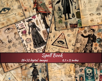 Witch Grimoire Junk Journal Pages, Gothic Ephemera (Digital Download)