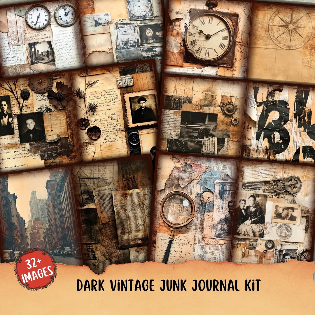 Dark Vintage Junk Journal Kit, Grunge Printable Paper (digital Download ...