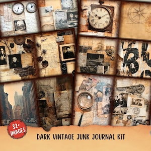 Dark Vintage Junk Journal Kit, Grunge Collage Sheet, Distressed Paper Printable, Grungy Background, Industrial Printable Paper, Old textured