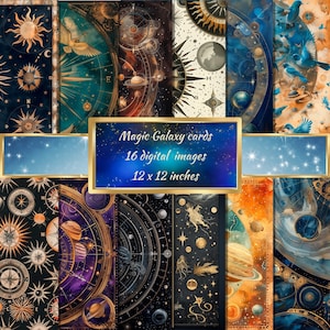 Carta digitale Notte stellata, album di ritagli galassia stampabile, magico, fantasy, celeste, immagine stampabile, stelle incantate Pagina di diario spazzatura