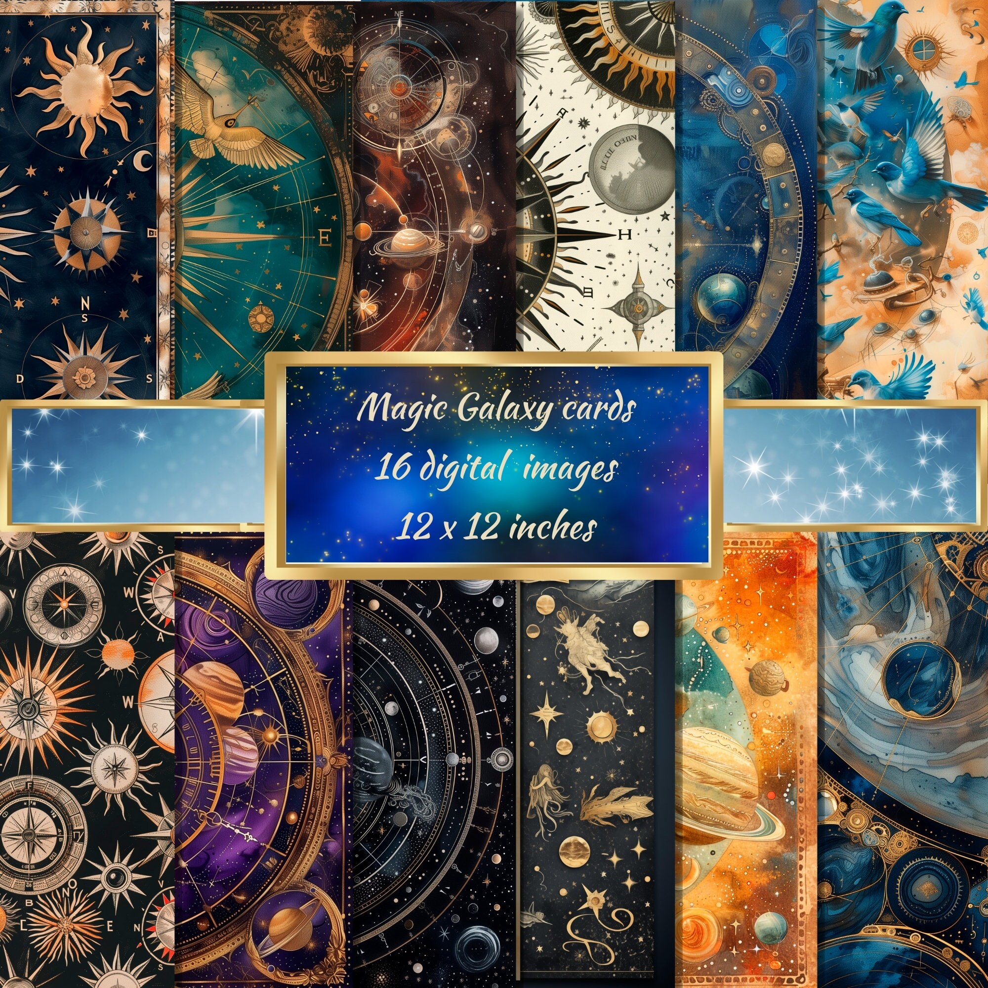 Galaxy Magic Digital Paper, Download Zodiac Printable Scrapbook Paper ...