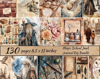 Magic School Junk Journal Big Bundle, Zauberer Digitale Collage Sheets, Magic Junk Journal Kit, Zauberer und Bücher Junk Journal Digitale Ephemera