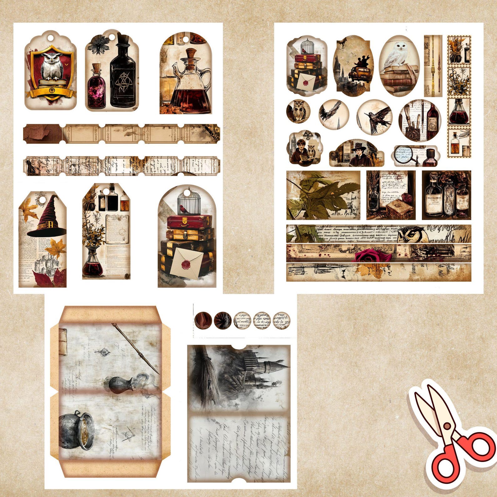 WIZARD Junk Journal Bundle, Tags, Folio Kit, School of Magic Junk ...