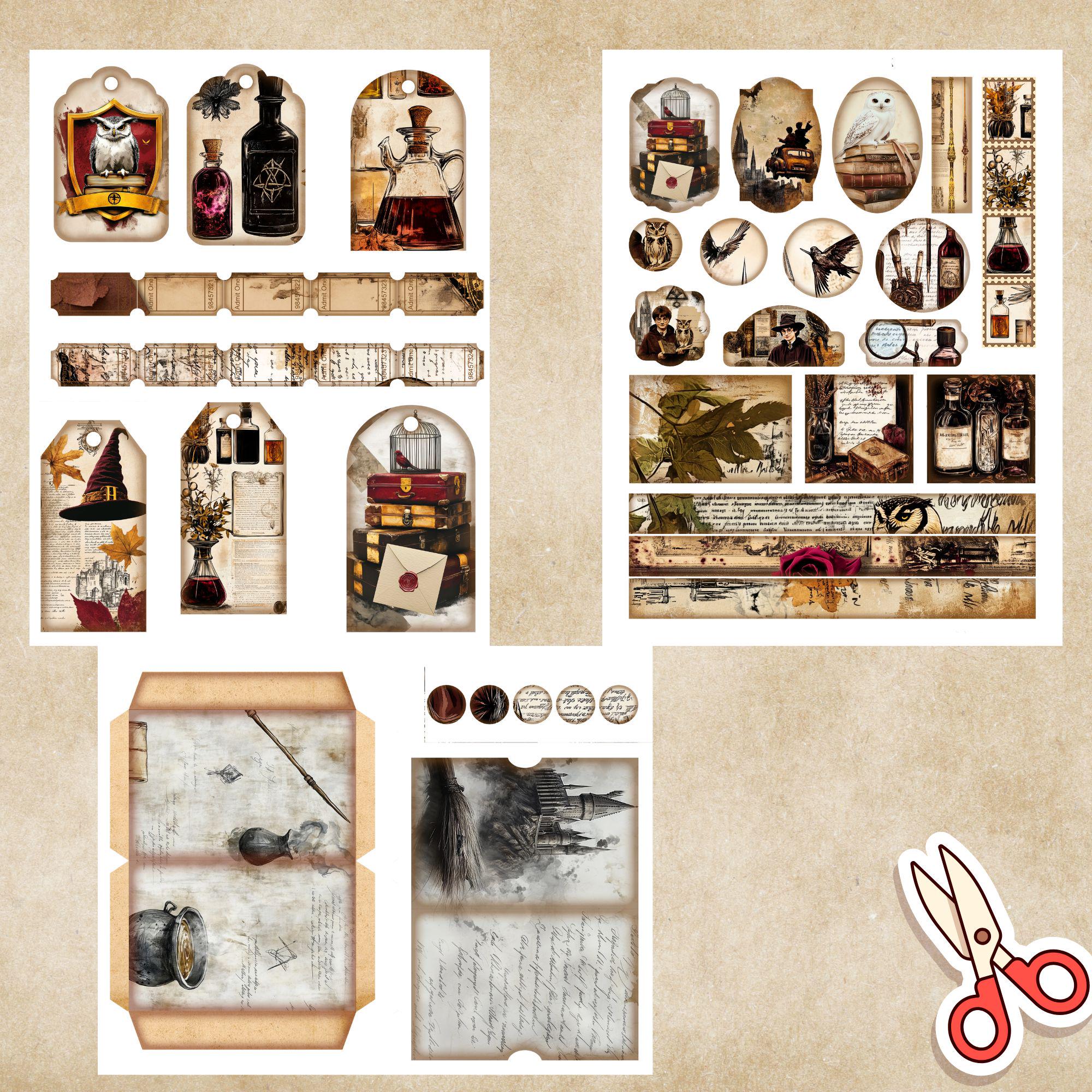 WIZARD Junk Journal Bundle, Tags, Folio Kit, School of Magic Junk ...