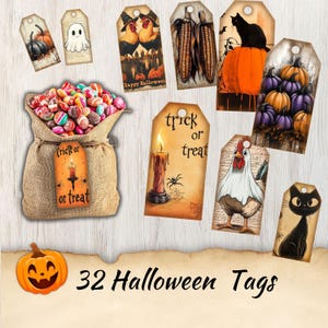 Label Halloween-traktatie, mandlabel, afdrukbare Halloween-tag, label 'Candy Treat' tas, label 'Halloween cadeau', Trick Or Treat-bagagelabel, label 'Candy Treat'