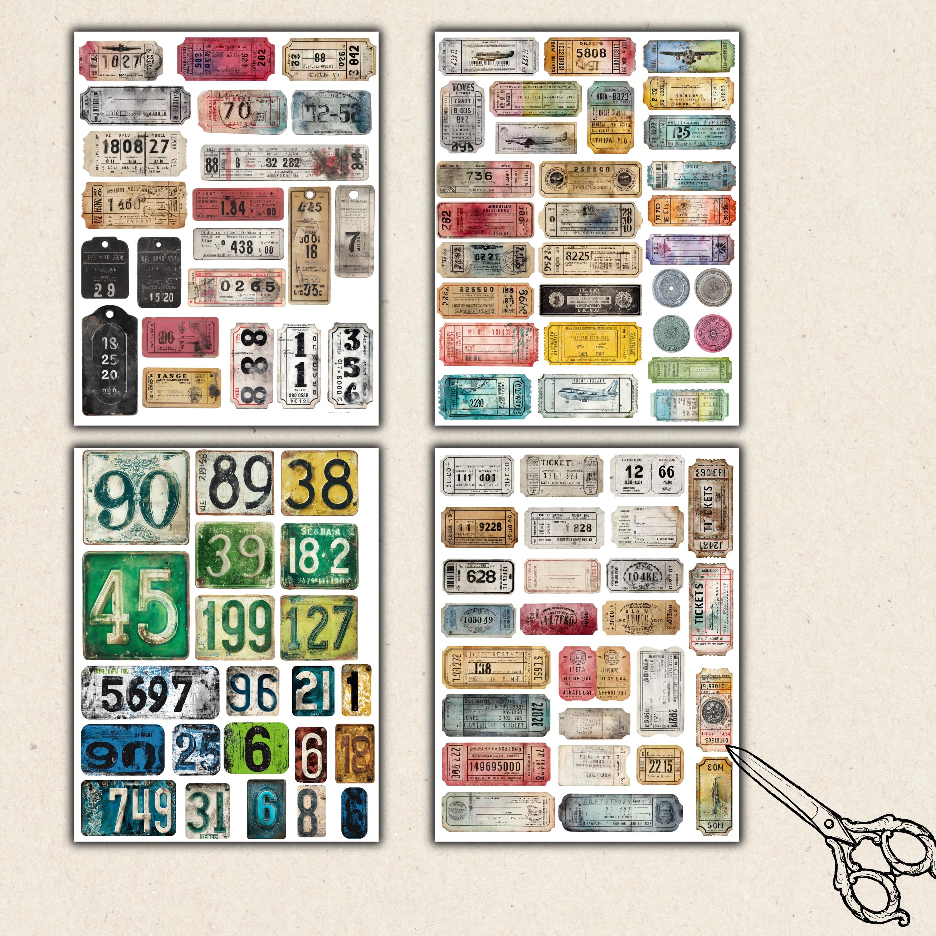 Numbers Printable Ephemera, Label, Tag, Vintage Fussy Cut, Junk Journal ...