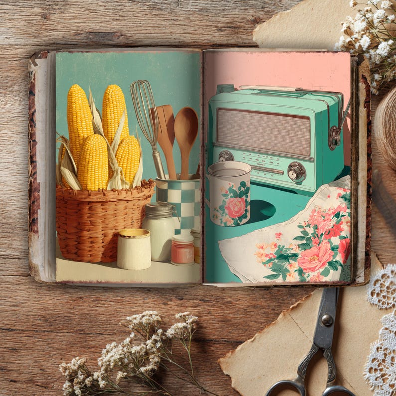 Kitchen Junk Journal Folio Kit, Fussy Cut, Vintage Recipe Scrapbook ...