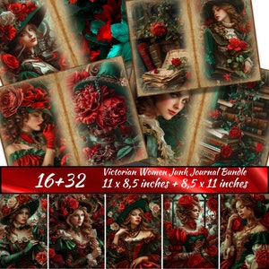 Viktorianische Frauen Junk Journal Bundle, Retro Mädchen druckbare Ephemera Pack, Mode Lady Ephemera Druck, antike Wanddekoration, Vintage Wandkunst