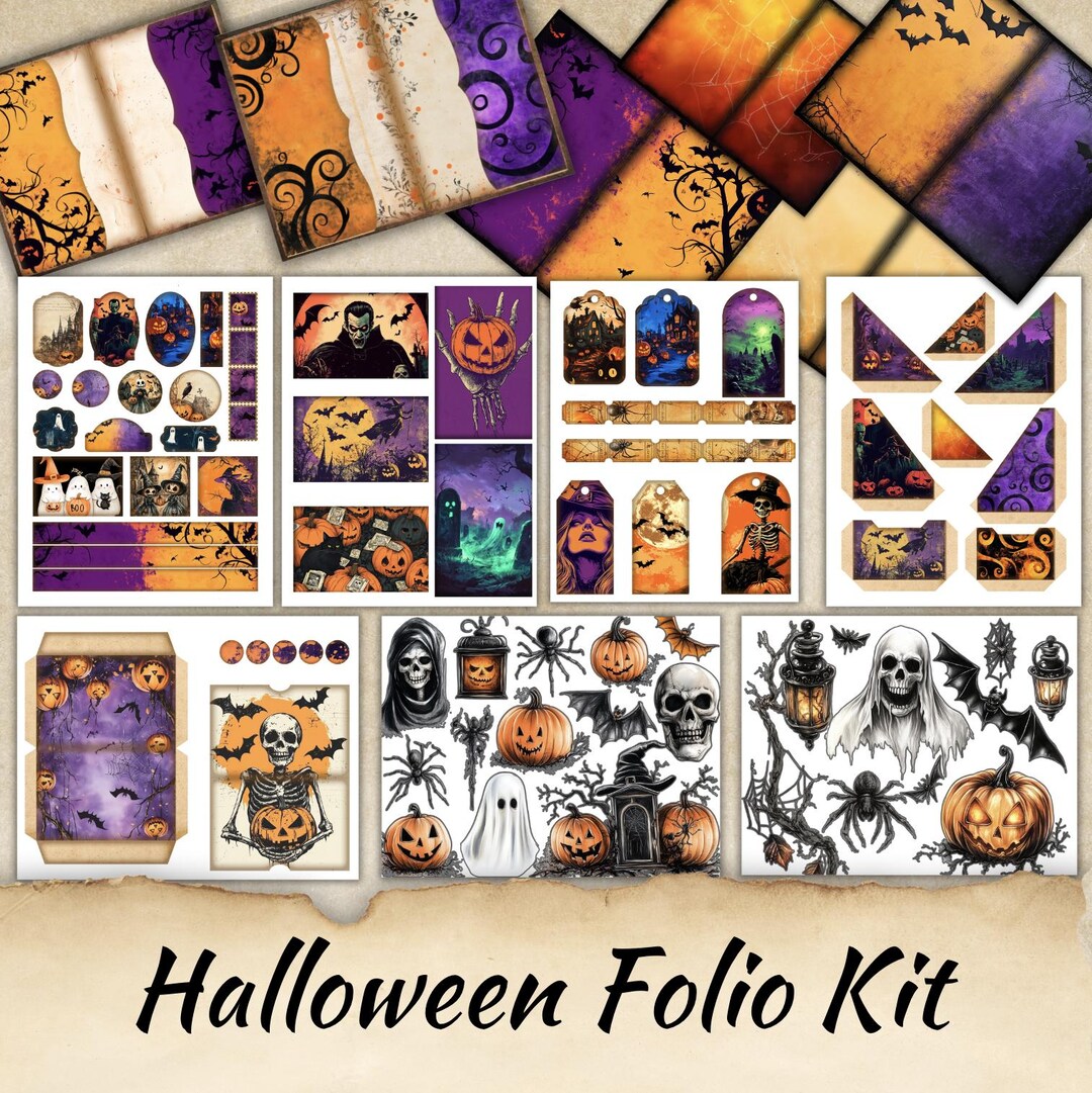 Halloween Junk Journal Folio Kit, Retro Halloween Journal,autumn Junk ...