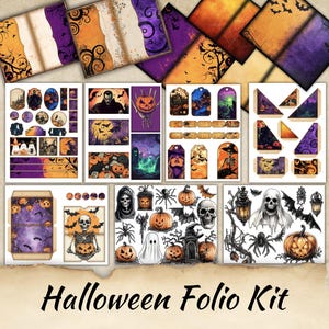 Kit folio de journal indésirable d'Halloween, journal d'Halloween rétro, journal d'ordure d'automne, journal d'ordure effrayant, éphémères d'Halloween vintage, saison effrayante