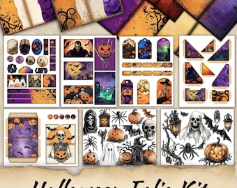 Halloween Junk Journal Folio Kit, Retro Halloween Journal, Herfst Junk Journal, Griezelig Junk Journal, Vintage Halloween Efemere, Griezelige Seizoen