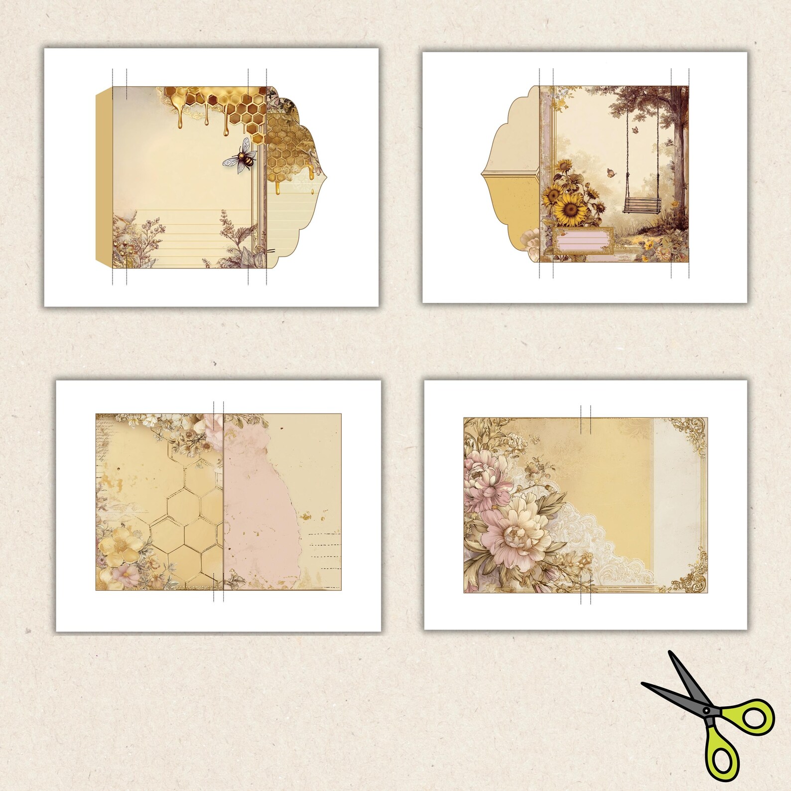 Junk Journal Bees Folio Kit, Loaded Folder, Sunflower Printable ...