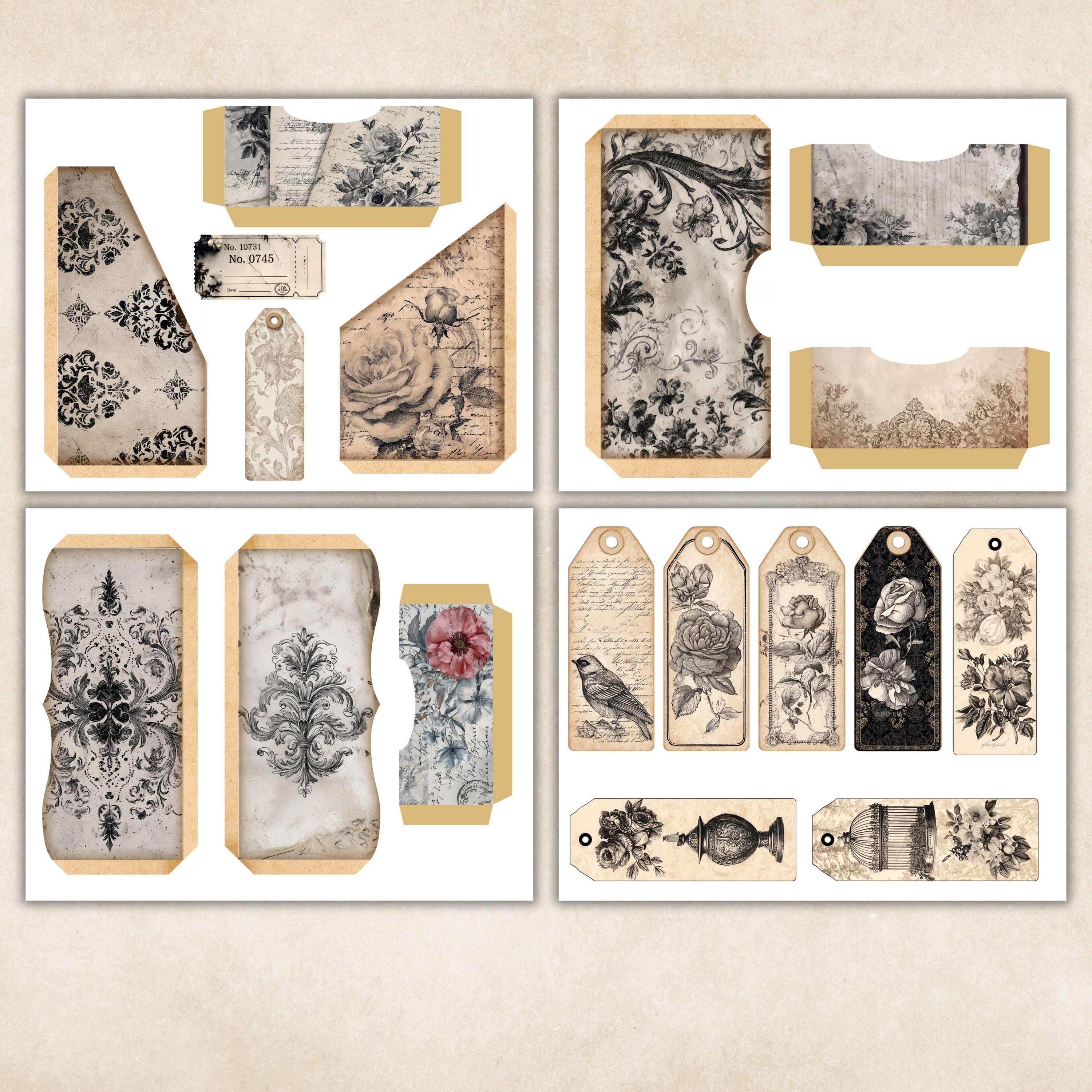 Vintage Grunge Junk Journal Kit, Printable Black Tag, Pocket, Dark ...