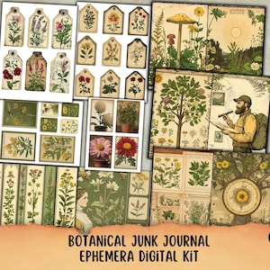 Kit digital de efímeras de diario botánico, imprimibles de hierbas, efímeras de plantas vintage, etiquetas imprimibles de flores silvestres, álbumes de recortes, hojas de collage