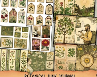 Botanical Junk Journal Ephemera Digital Kit, Herbal Printable, Vintage Plant Ephemera, Wildflowers Printable Tag, scrapbook, collage sheets
