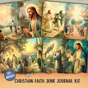 Christian Glaube Junk Journal Kit, druckbares Sammelalbum, Jesus Journal Lieferungen, göttliche Collage Blatt, Bibel Journal, katholisches druckbares Papier