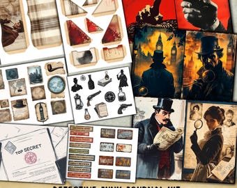 Kit de diario de detectives, efímeras de Sherlock Holmes, archivo imprimible de caso misterioso, kit de papel para álbumes de recortes, etiqueta de escena del crimen, etiqueta, bolsillo
