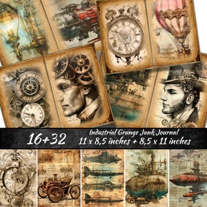 Vintage Steampunk Junk Journal Bundle, Mechanical Scrapbook Kit, Industrial Grunge Junk Journal, Instant Download, Digital Scrapbook Paper