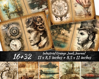 Vintage Steampunk Junk Journal Bundle, mechanische Scrapbook Kit, industrielle Grunge Junk Journal, sofortiger Download, digitales Scrapbook Papier