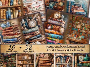 Library Junk Journal Kit, Cottagecore Pages, Old Book Digital Paper, Victorian Library, Reading Collage Sheet, Antique Library images