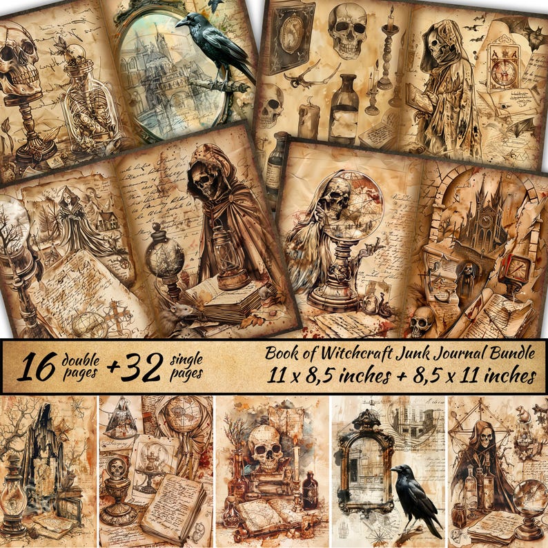 Book of Witchcraft Junk Journal Bundle, Halloween Junk Journal Kit ...