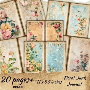 Vintage Rose Junk Journal Kit, Scrapbook kit, Digital Collage Sheet, Botanisches journal zum ausdrucken, Flora Shabby Chic Seiten, Decoupage Papier