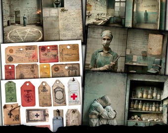 Halloween Spooky Junk Journal Kit, Halloween Printable, Vintage Asylum Page, Horror Scrapbooking, Creepy Collage Sheet, Psychiatric Ephemera