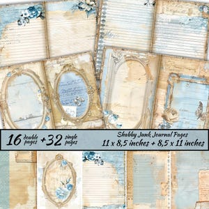 Pacote de páginas de diário de lixo surrado, papel para impressão para diário de lixo, páginas de diário pautadas em branco, kit de diário de lixo, papéis básicos, papel para scrapbook
